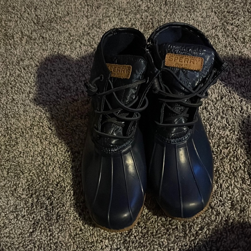 Blue rain boots